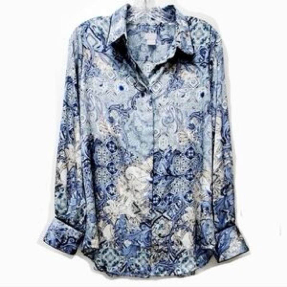 Chico's Blue and White Paisley Button Down Shirt
